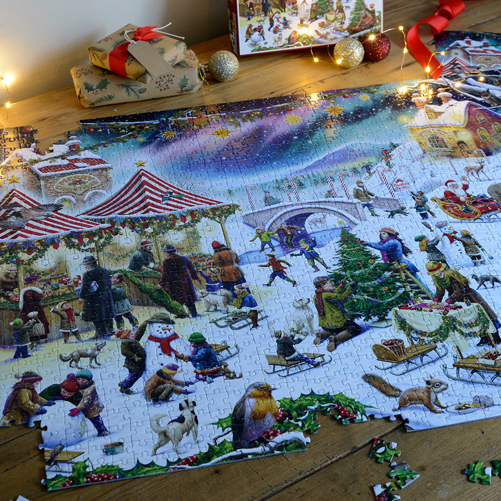 Christmas Village Fair - Festive Jigsaw Puzzle by Rudolf Farkas