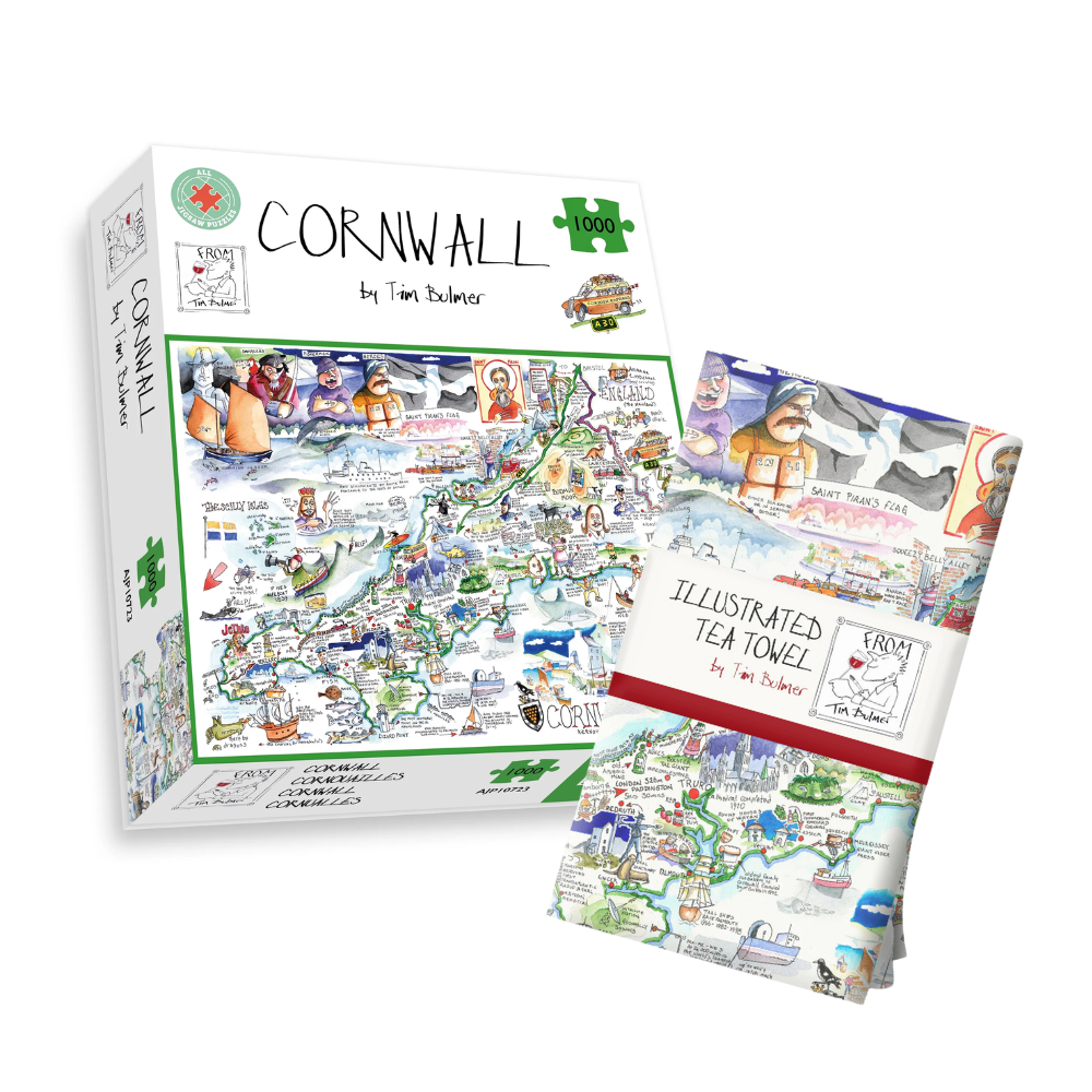 Tim Bulmer's Cornwall Map Jigsaw and Tea Towel Gift Bundle