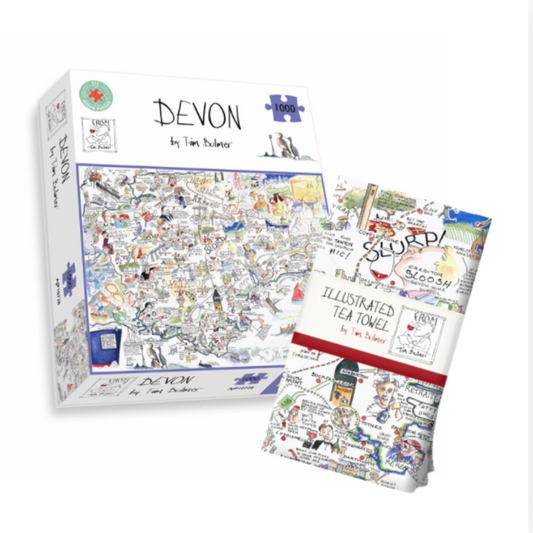 Tim Bulmer's Devon Map Jigsaw & Tea Towel Gift Bundle